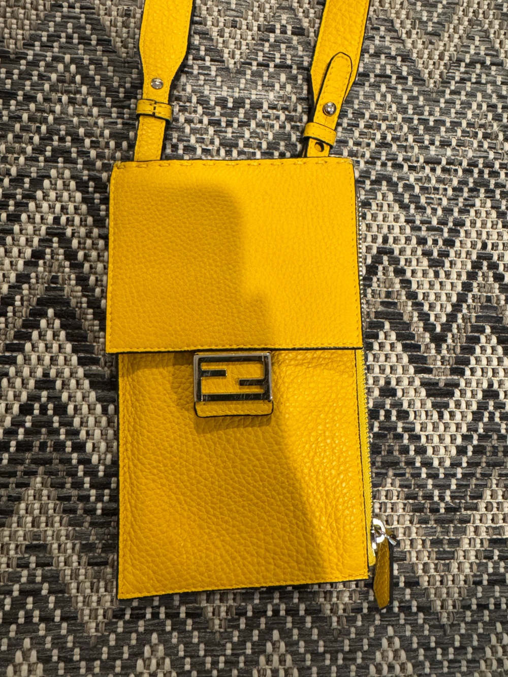 Fendi Yellow Leather Crossbody with Silver Buckle